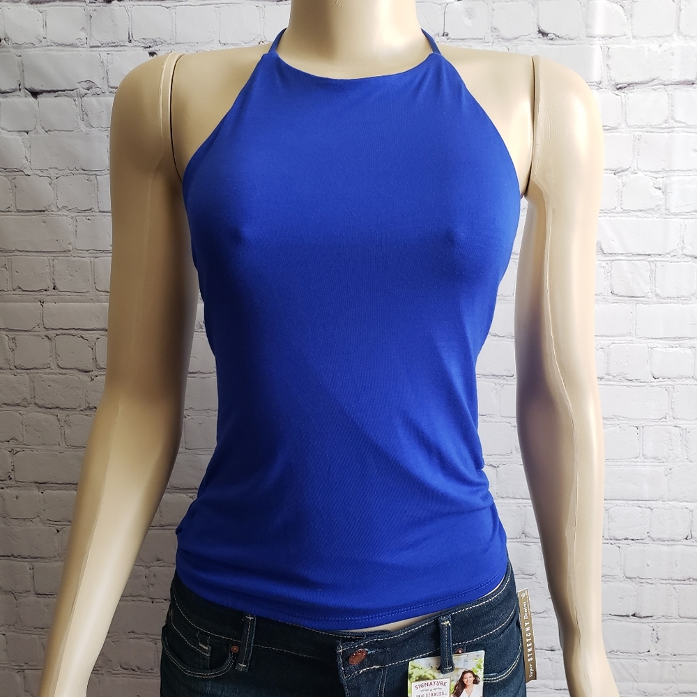String Back and Tie Halter Top - L